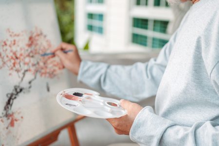 homem idoso pintando quadro em estilo de linha de atividade em casa 2576050  Vetor no Vecteezy