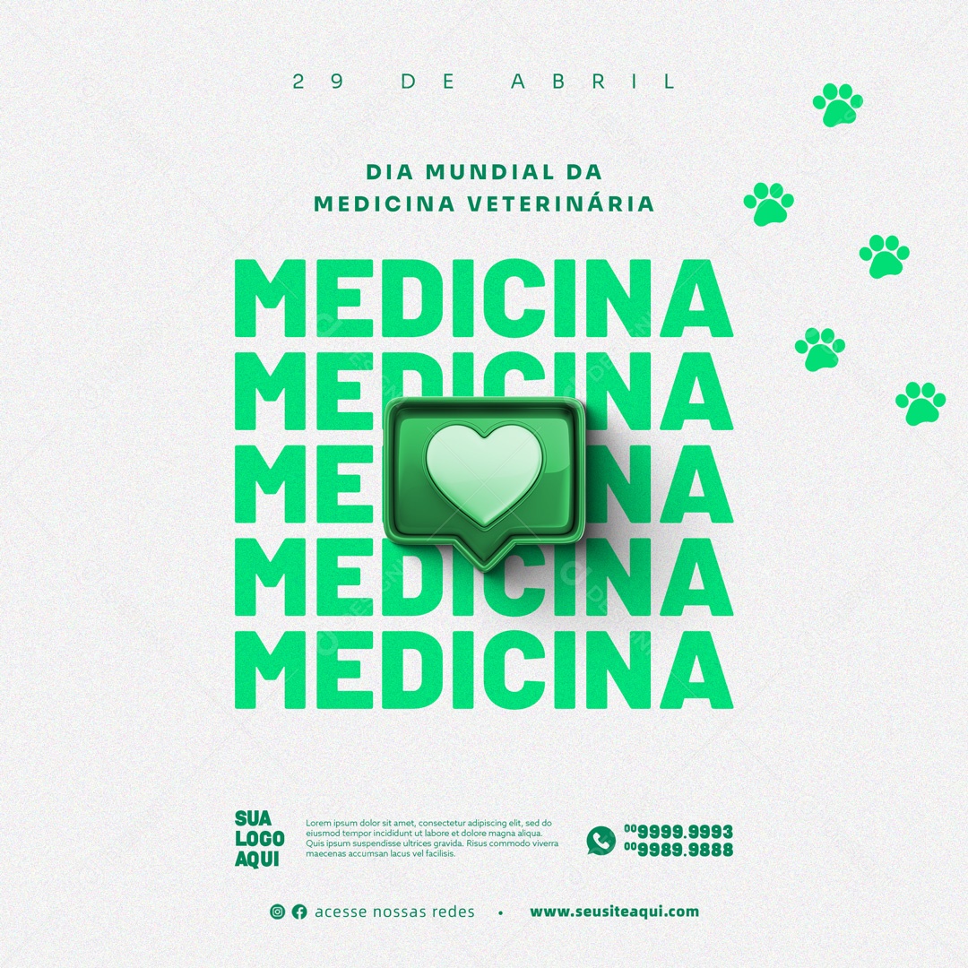 Dia Mundial da Medicina Veterinária 29 de Abril Social Media PSD Editável