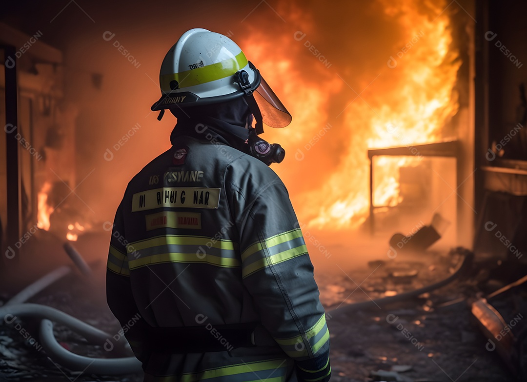 Bombeiro De Frente Pra Incêndio Imagem Inteligência Artificial