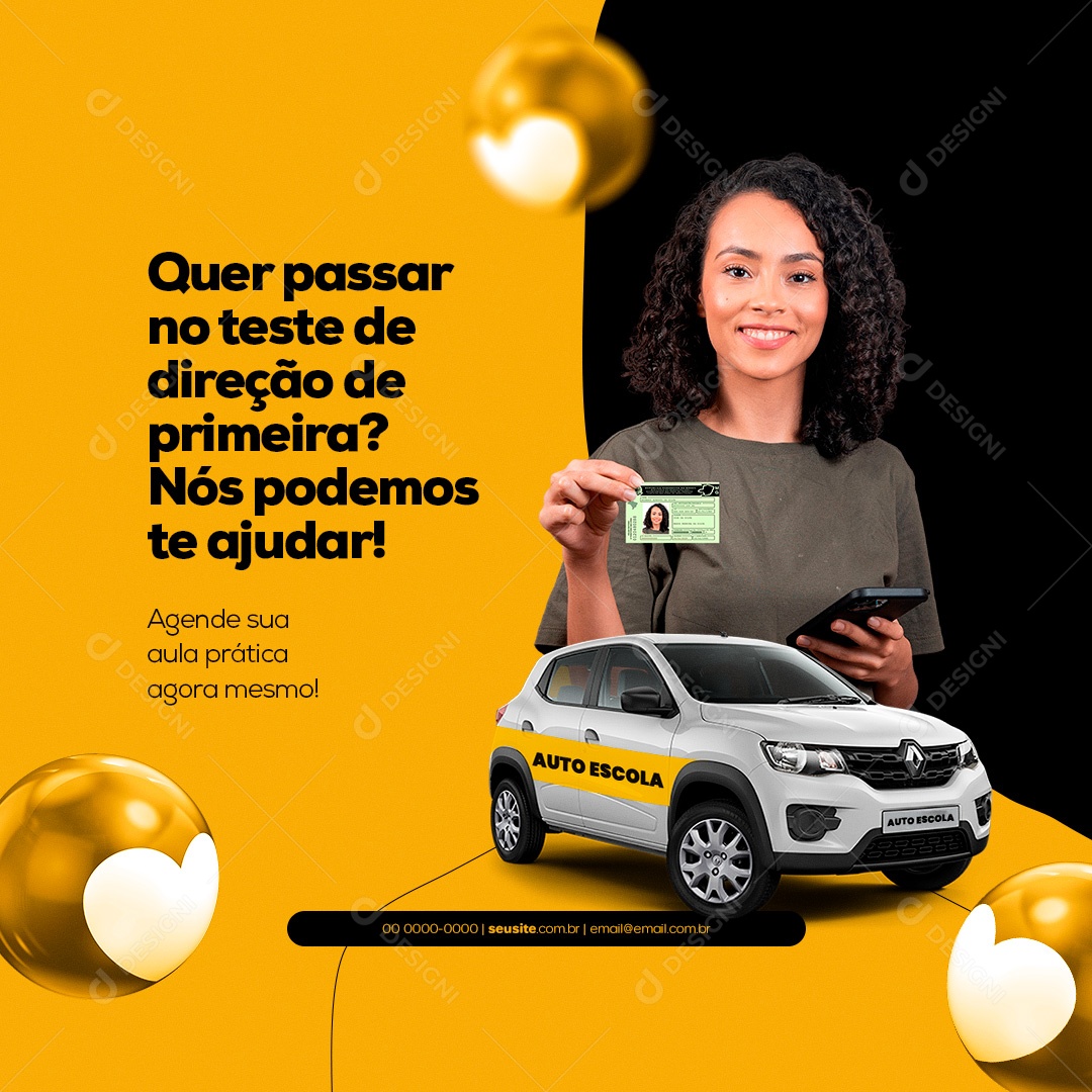 Agende Sua Aula Prática Agora Mesmo! Autoescola Social Media PSD Editável