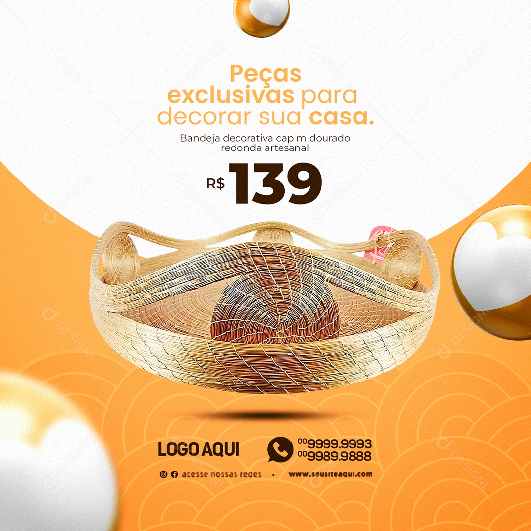 Peças Exclusivas Para Decorar Sua Casa Bandeja Decorativa 139,00 Artesanato Social Media PSD Editável