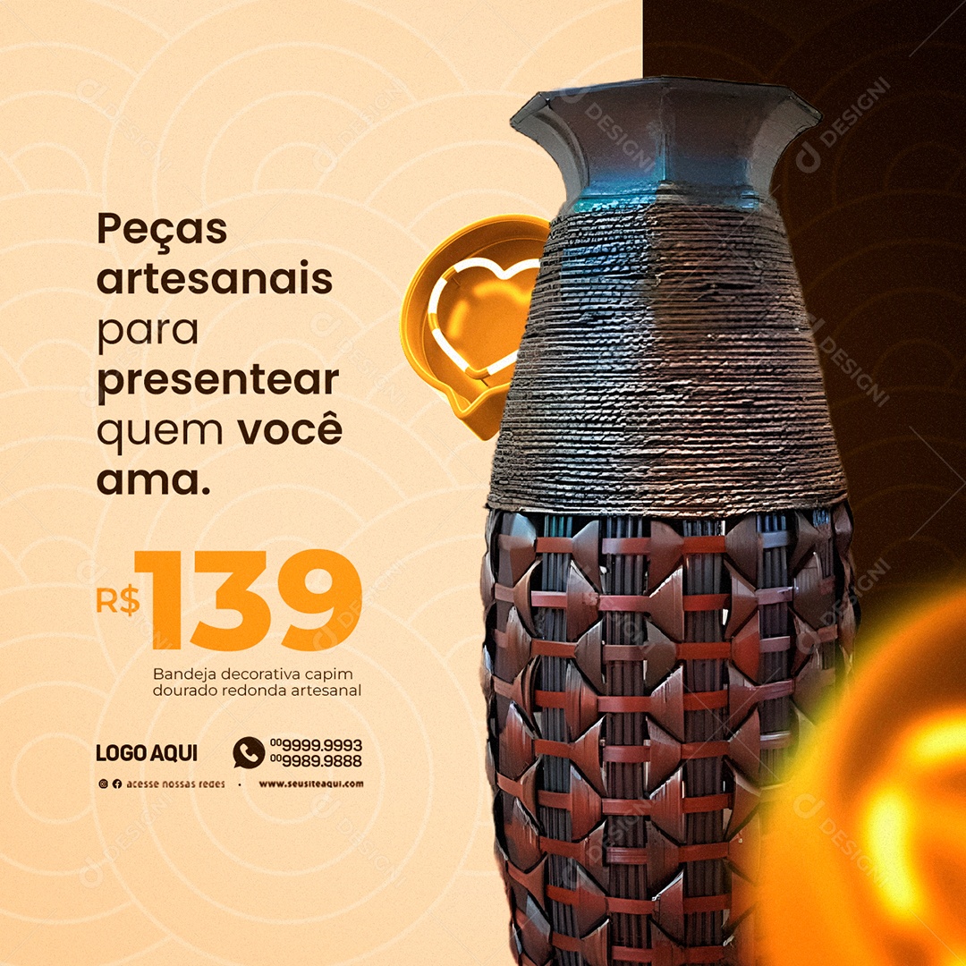 Peças Artesanais Para Presentear Quem Você Ama Bandeja Decorativa 139,00 Artesanato Social Media PSD Editável