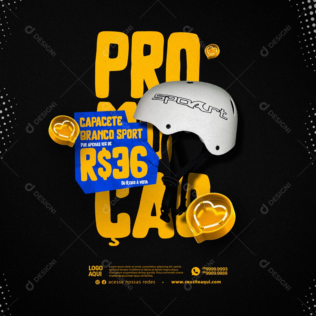 Promoção Capacete Branco Sport 36,00 Loja De Skate Social Media PSD Editável