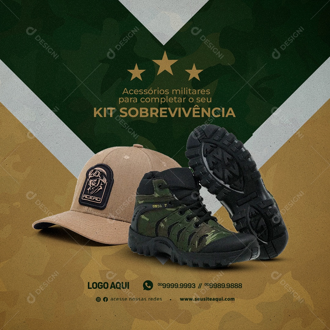 Acessórios Militares Para Completar O Seu Kit Sobrevivência Social Media PSD Editável