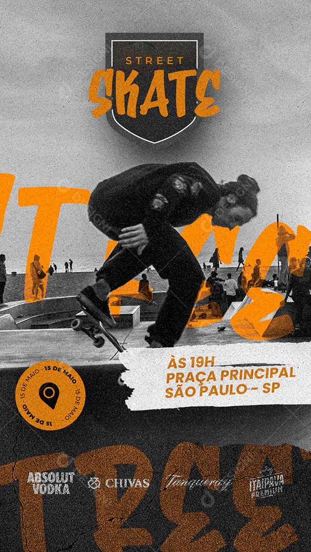 Story Street Skate Às 19H Praça Principal Flyer Social Media PSD Editável