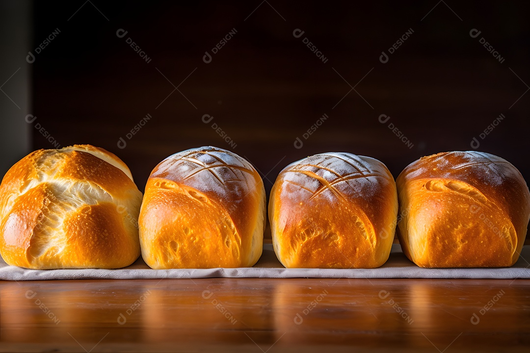 Pães frescos sobre uma de madeira