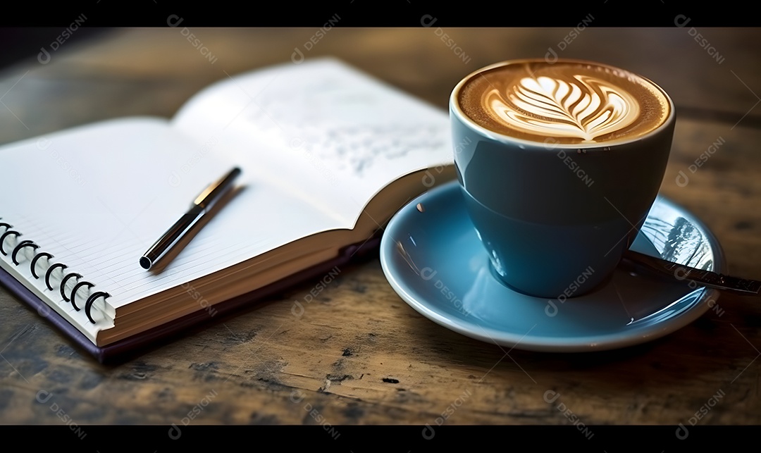 Xícara de capuccino sobre uma mesa de madeira