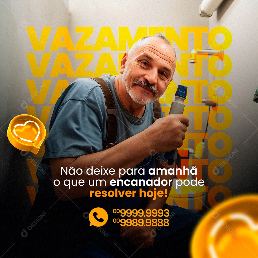 Vazamento Não Deixe Para Amanhã O Que Um Encanador Pode Resolver Hoje Social Media PSD Editável