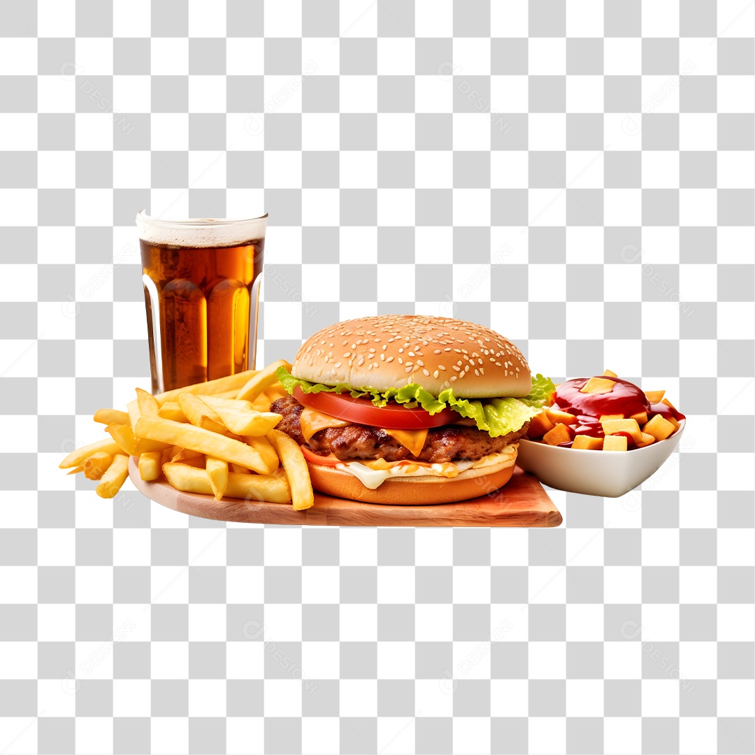 Hamburguer Com Refrigerante E Batata Frita  PNG Transparente