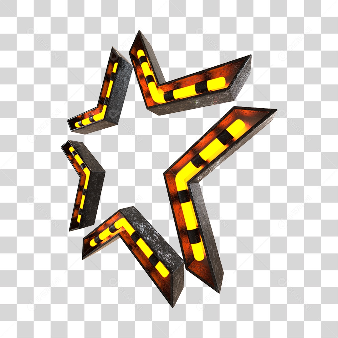 Placa De Metal Com Neon Em Forma De Estrela Elemento 3D PNG Transparente