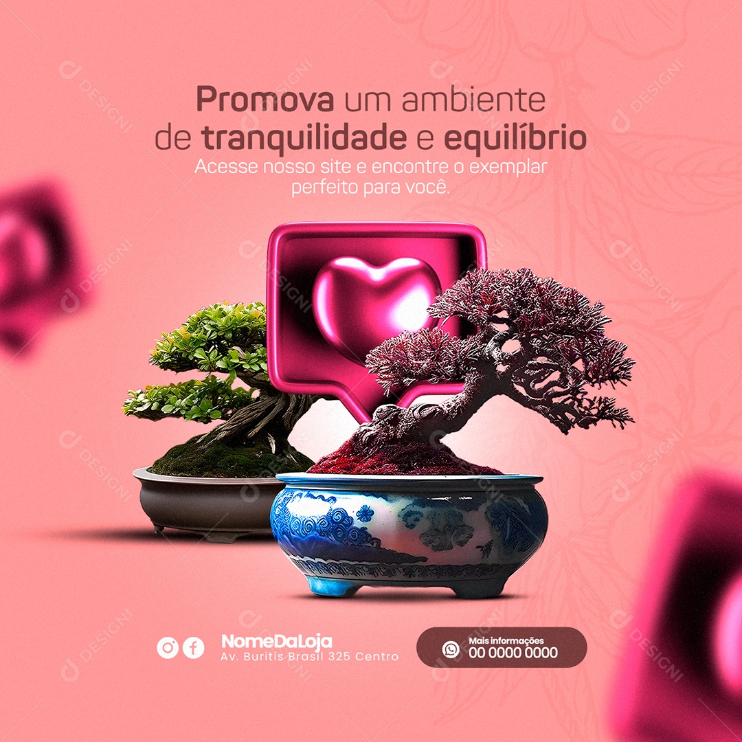 Promova Um Ambiente De Tranquilidade e Equilíbrio Bonsai Social Media PSD Editável