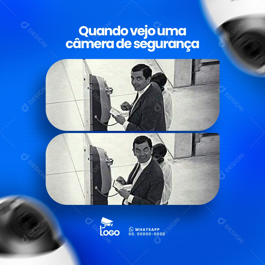 Quando Vejo Uma Câmera de Segurança Meme Social Media PSD Editável