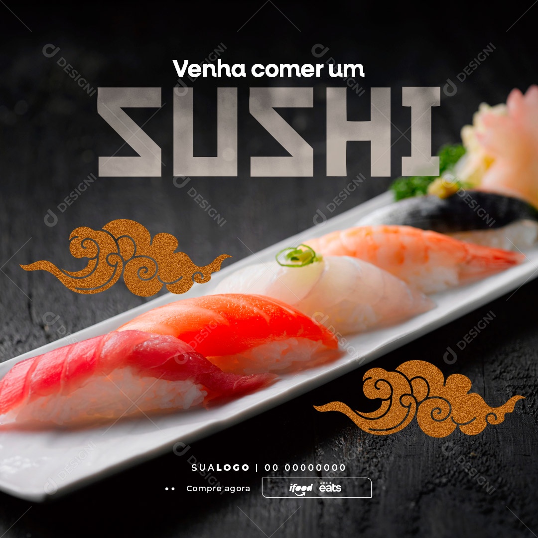 Venha Comer um Sushi Restaurante Japonês Social Media PSD Editável