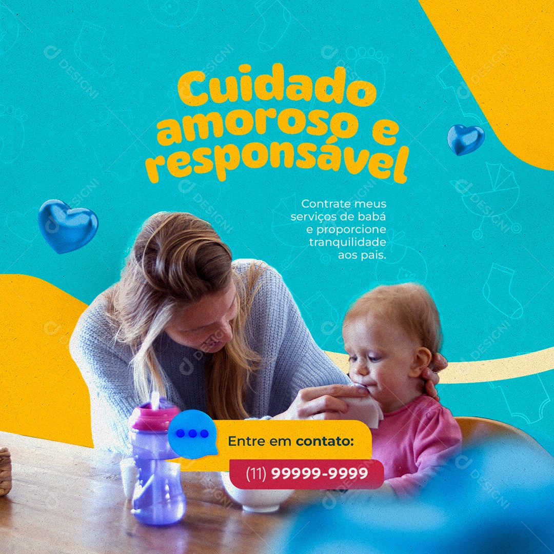 Cuidado Amoroso e Responsável Babá Social Media PSD Editável