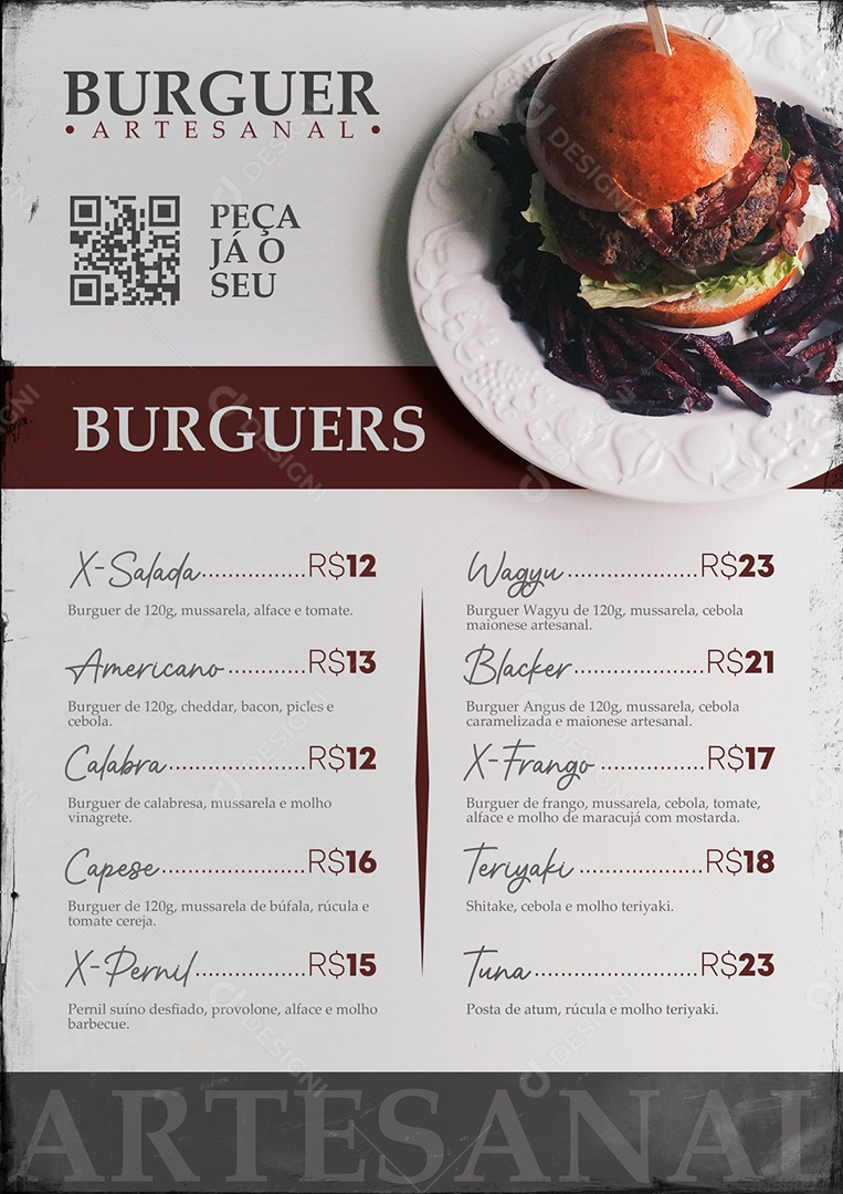 Modelo De Cardápio Burguers Hamburgueria PSD Editável