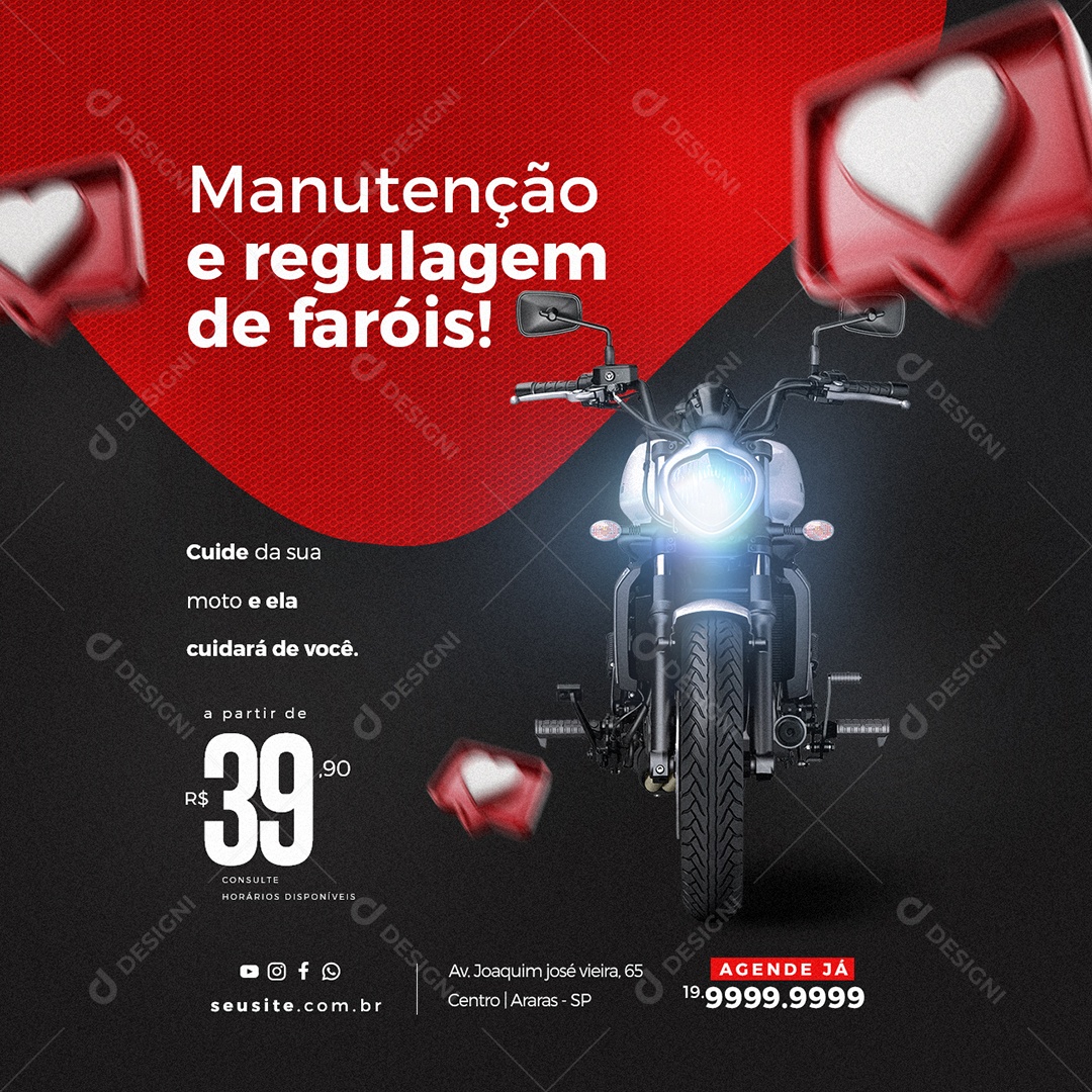 Manutenção e Regulagem De Faróis Oficina De Moto Social Media PSD Editável