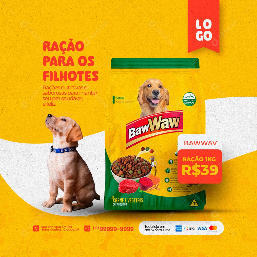 Ração Para Os Filhotes Ração 1KG 39,00 Pet Shop Social Media PSD Editável