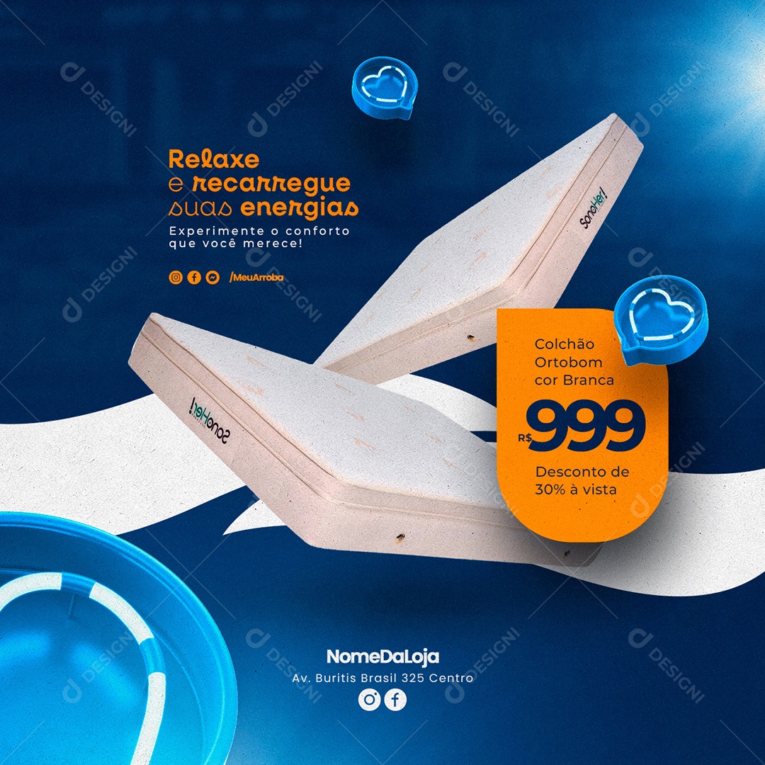 Relax and Recharge Your Energies Ortobom White Mattress 999.00 Editable Social Media PSD Mattresses