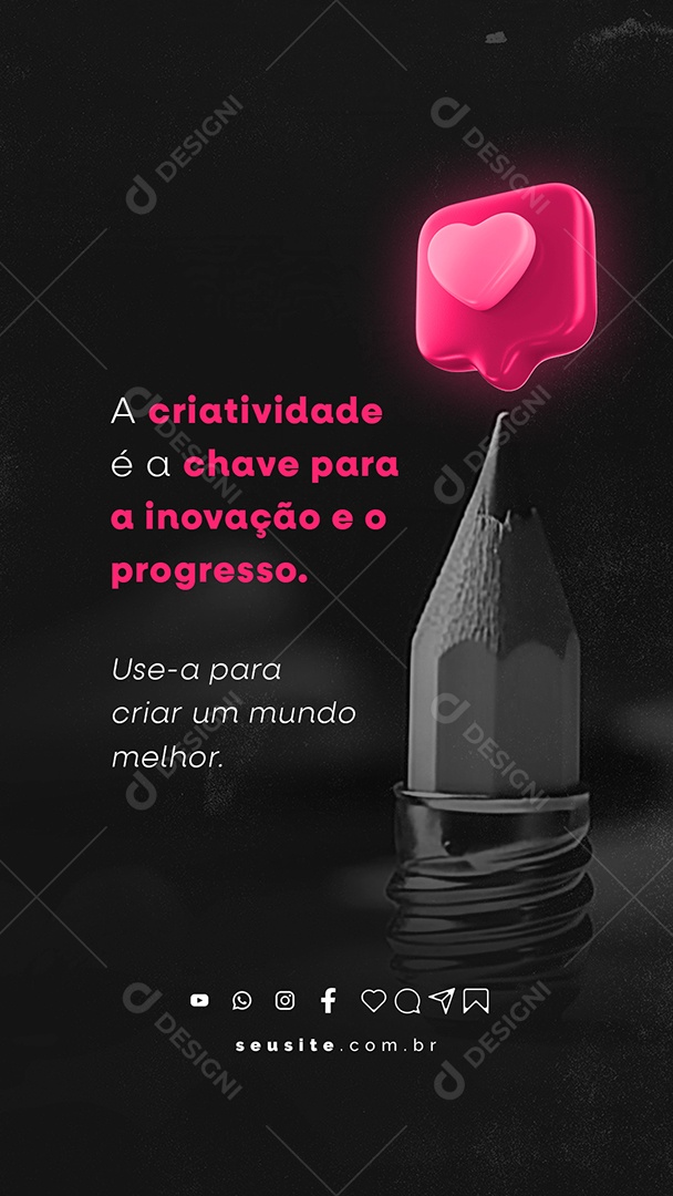 Story A Criatividade é a Chave Para A Inovação e o Progresso Frase Motivacional Social Media PSD Editável