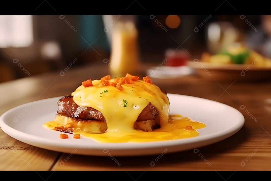 Alimentos sobre prato em uma mesa de madeira