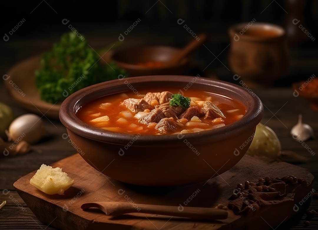 Deliciosa Sopa De cazuela de frijoles Sobre a Mesa