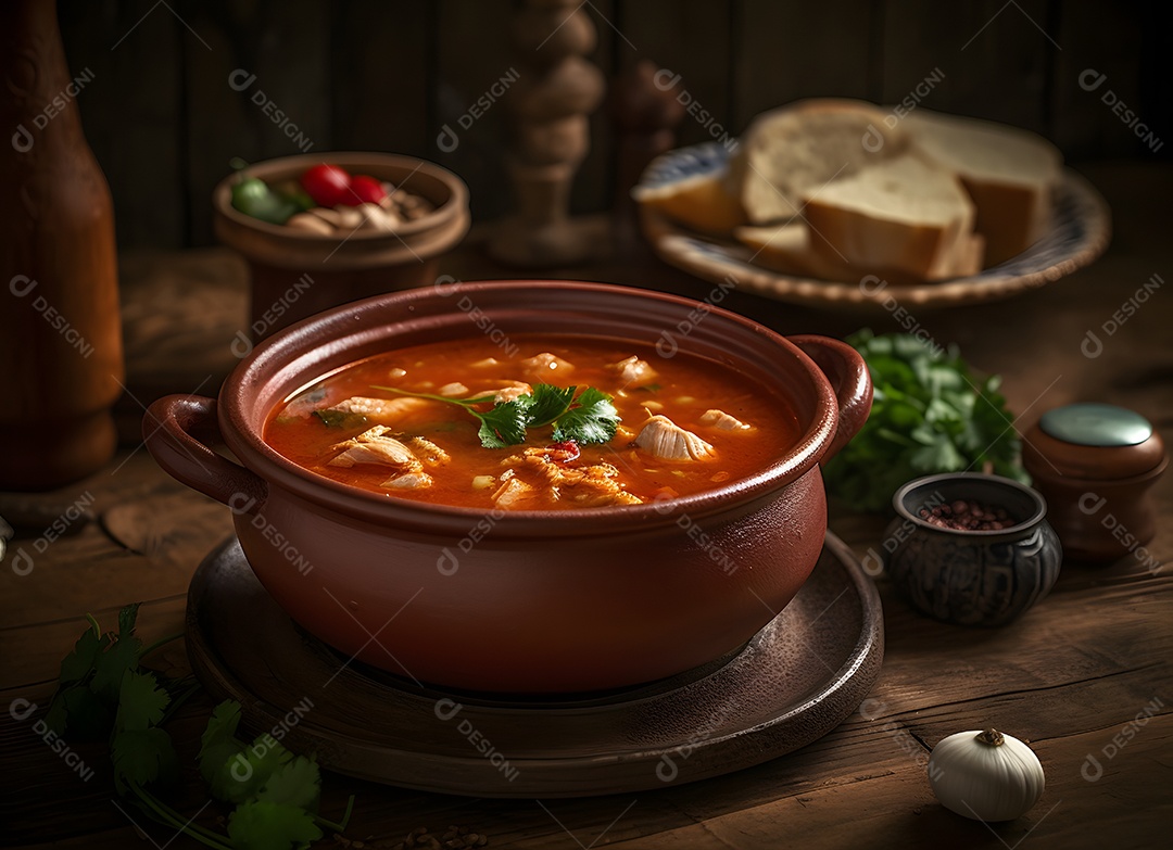 Deliciosa Sopa De cazuela de frijoles Sobre a Mesa