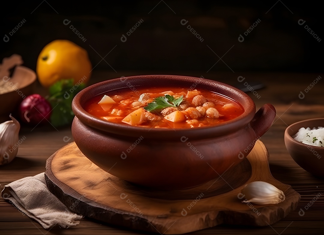 Deliciosa Sopa De cazuela de frijoles Sobre a Mesa