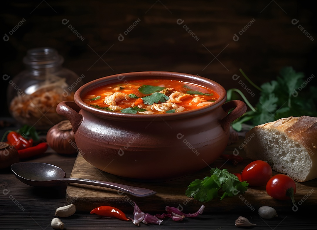 Deliciosa Sopa De cazuela de frijoles Sobre a Mesa