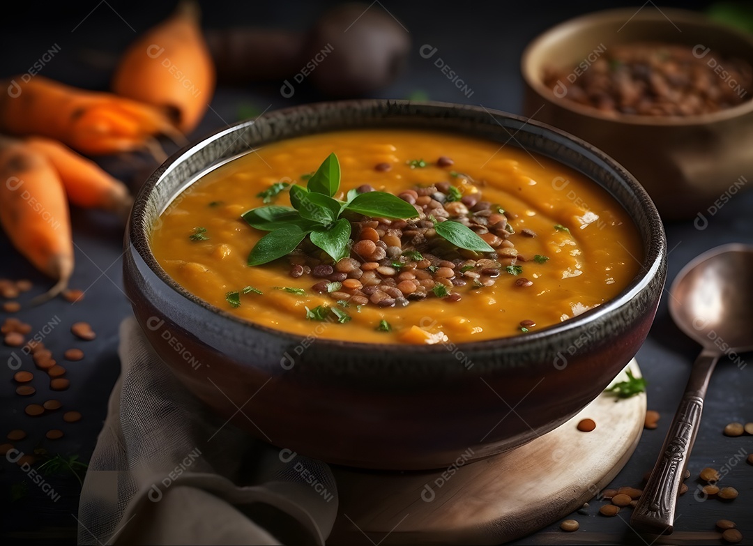 Deliciosa Sopa de Lentilha Vermelha Sobre a Mesa