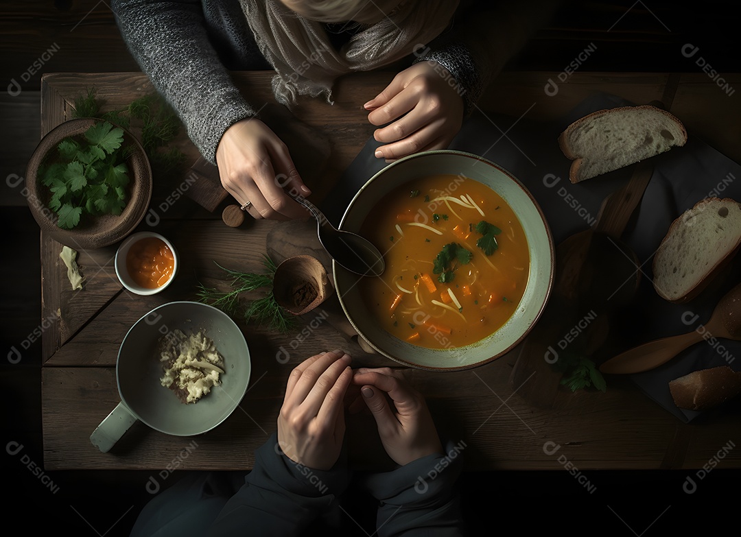 Pessoa Comendo Uma Deliciosa Sopa