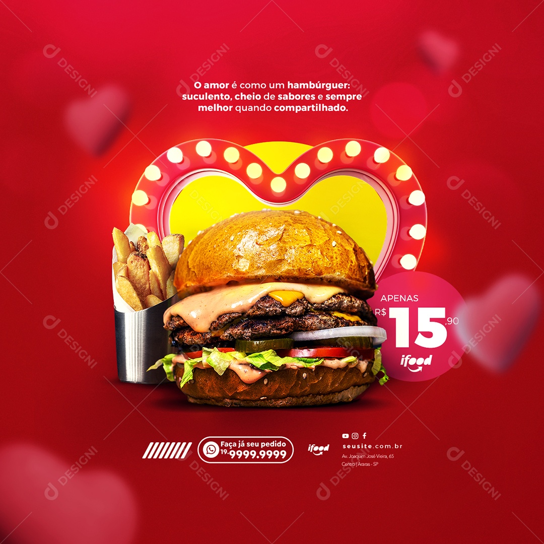 O Amor é Como Um Hambúrguer Apenas 15,90 Ifood Hamburgueria Social Media PSD Editável