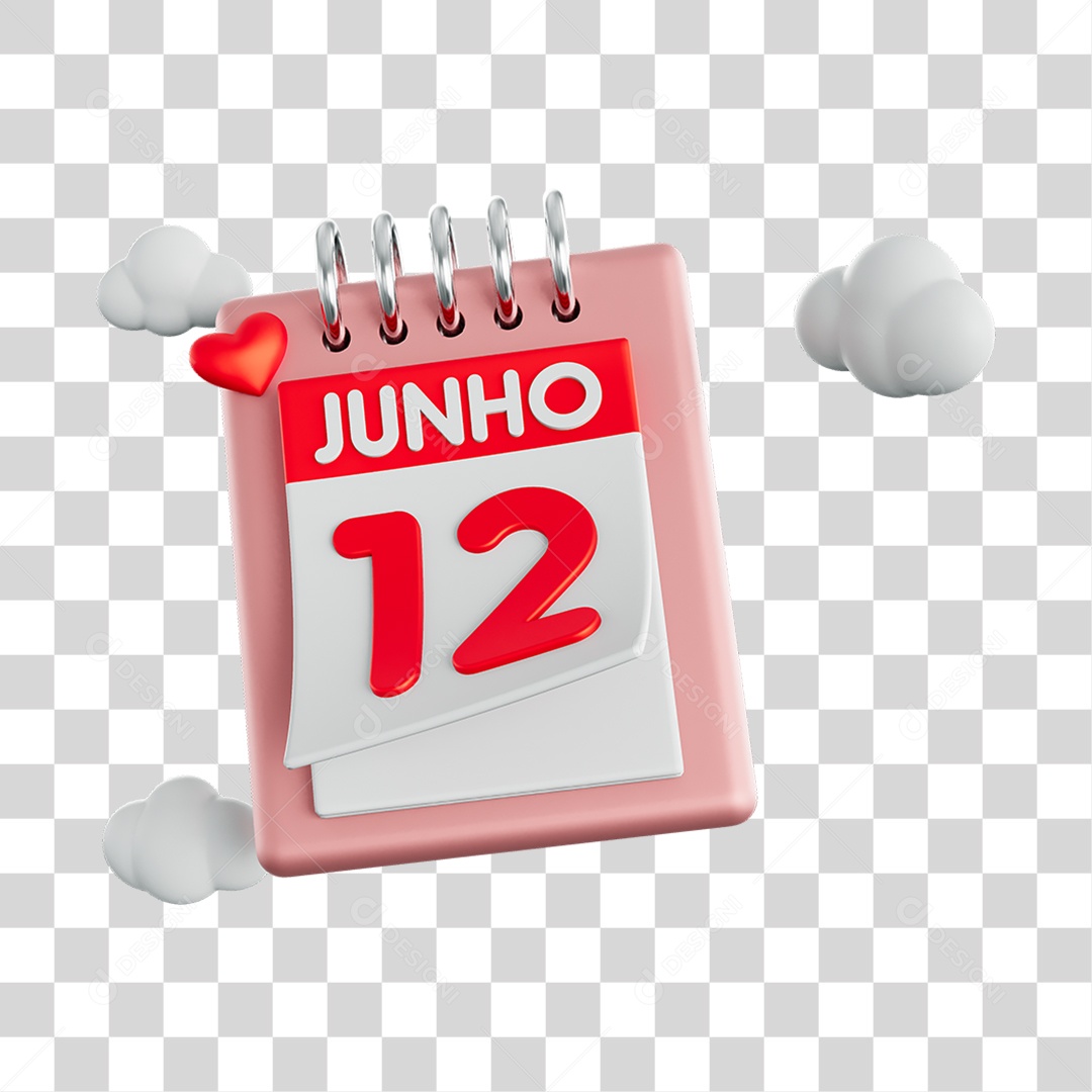 Calendário !2 De Junho Elemento 3D PNG Transparente