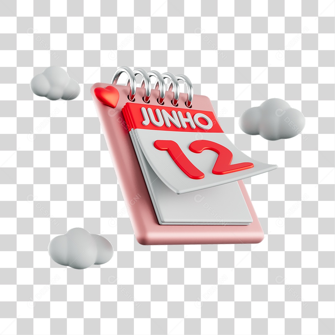 Calendário 12 Junho Elemento 3D PNG Transparente