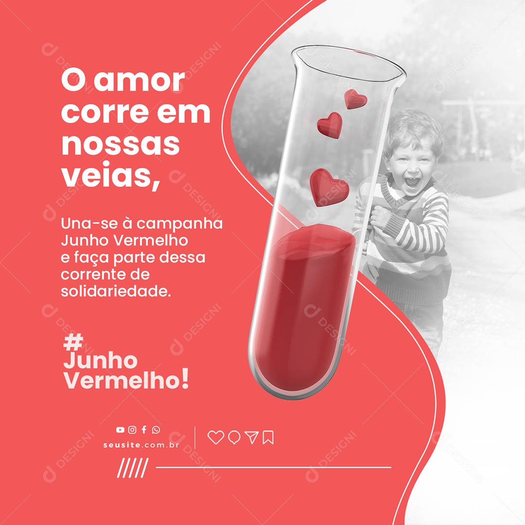 O Amor Corre Em Nossas Vidas Junho Vermelho Social Media PSD Editável