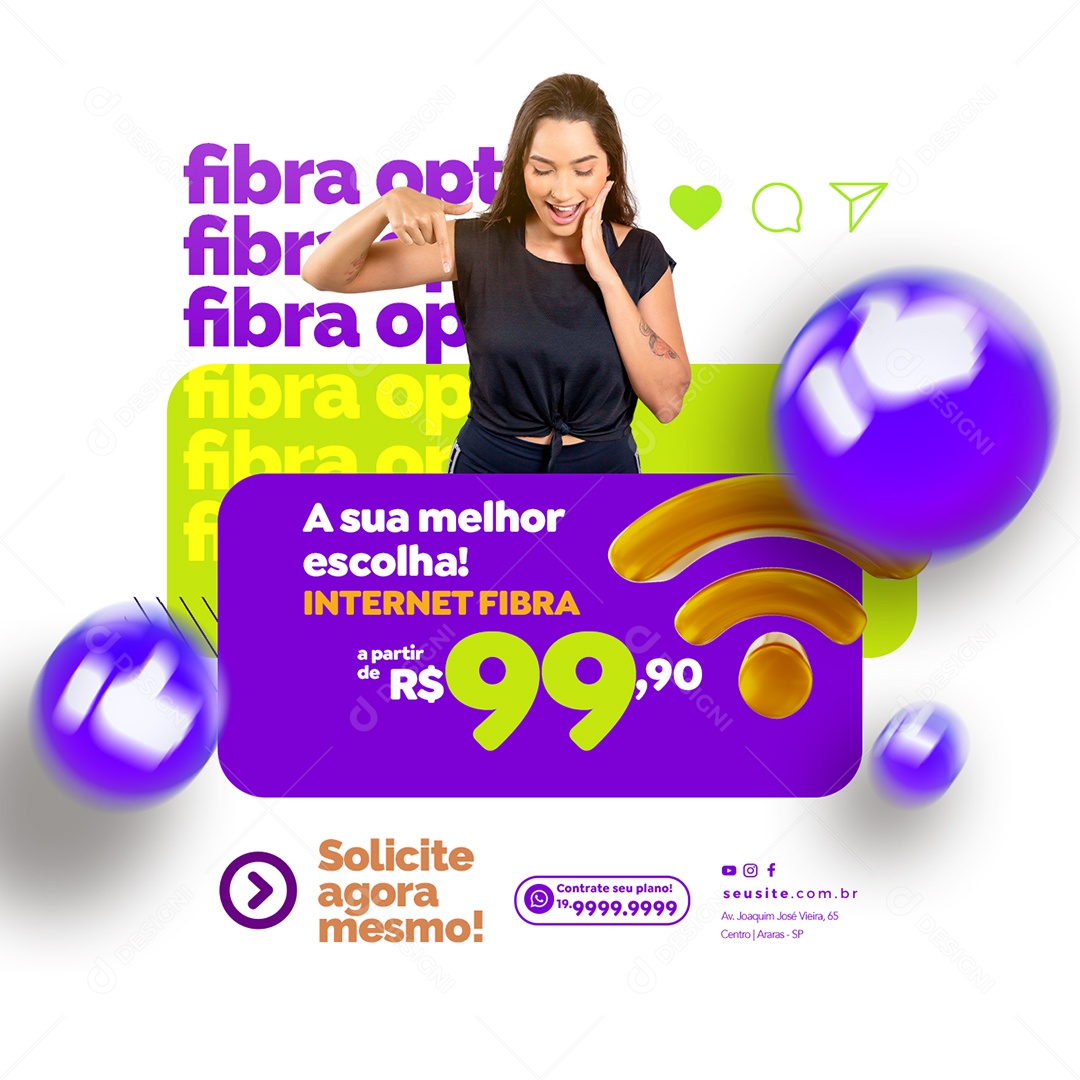 A Sua Melhor Escolha Internet Fibra 99,90 Provedor De Internet Social Media PSD Editável