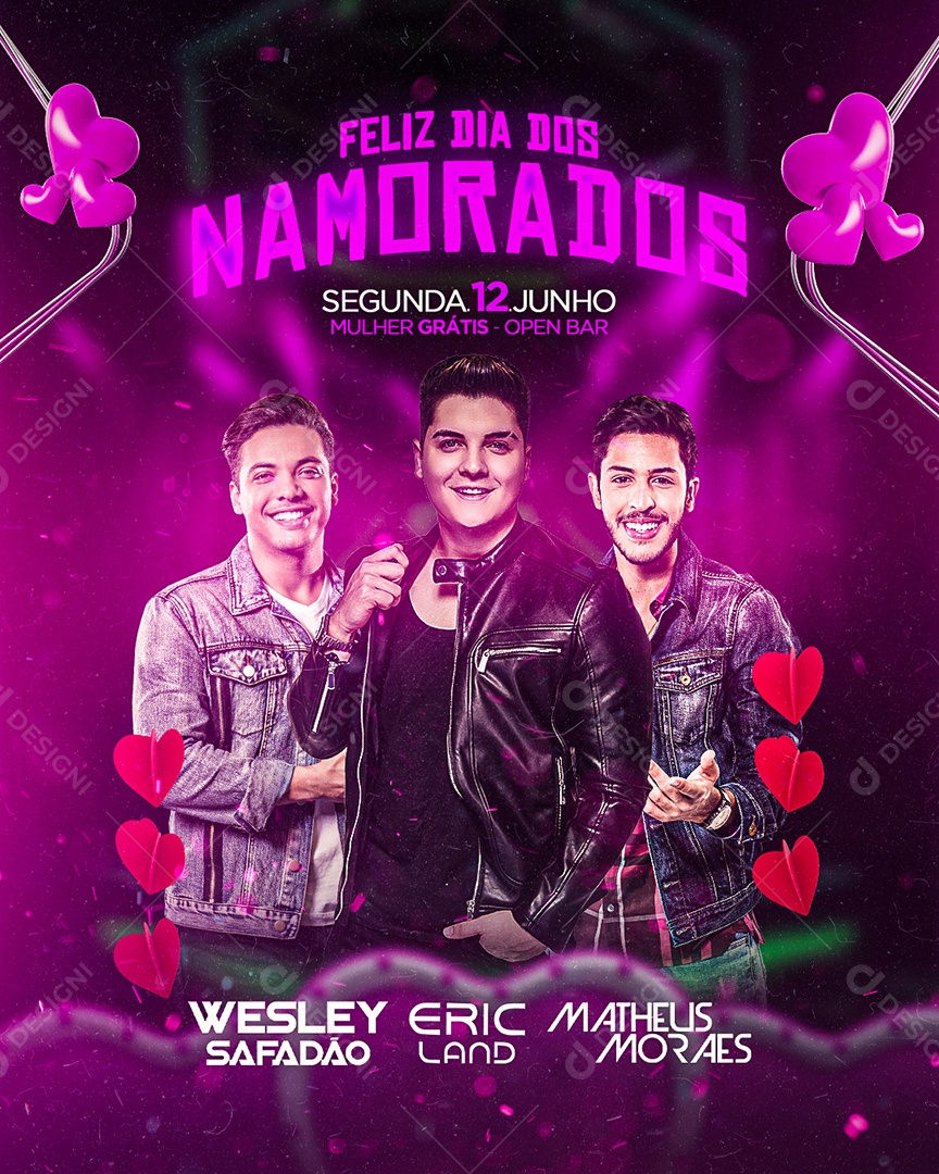 Feliz Dia Dos Namorados Flyer Wesley Safadão Eric Land Matheus Moraes Social Media PSD Editável