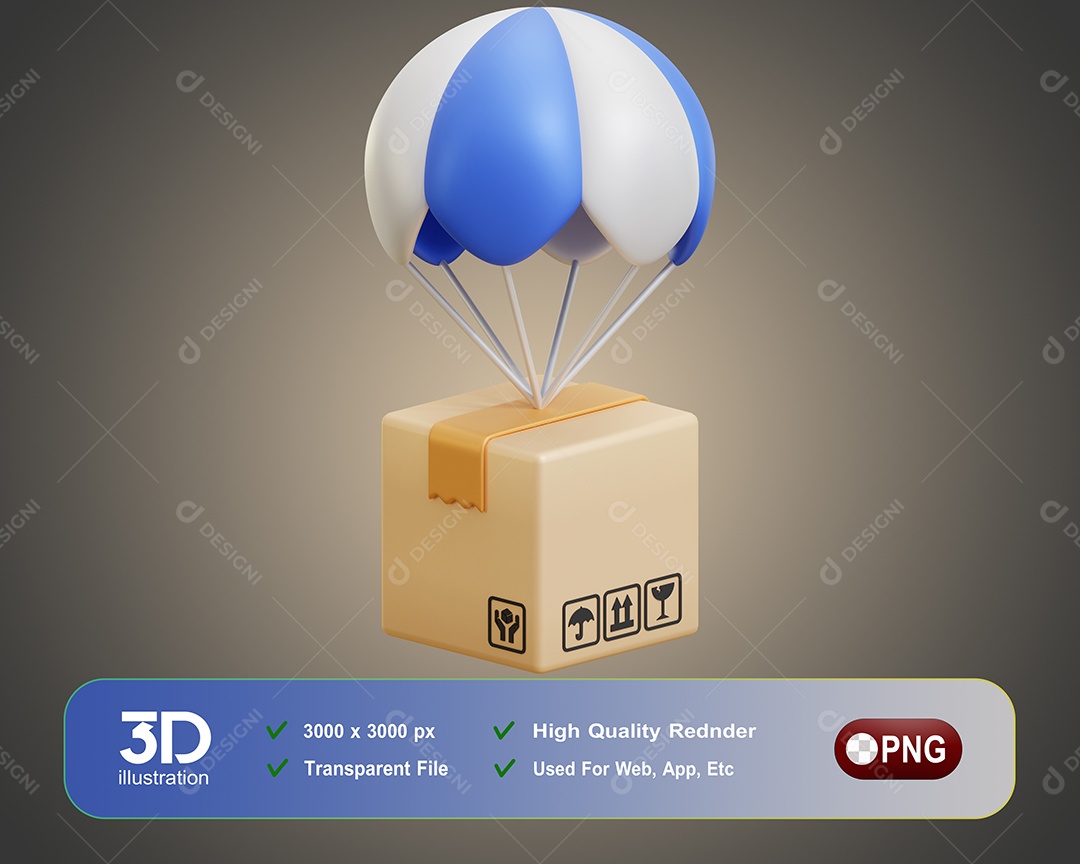 Encomenda Caindo De Paraquedas Elemento 3D Para Composição PSD