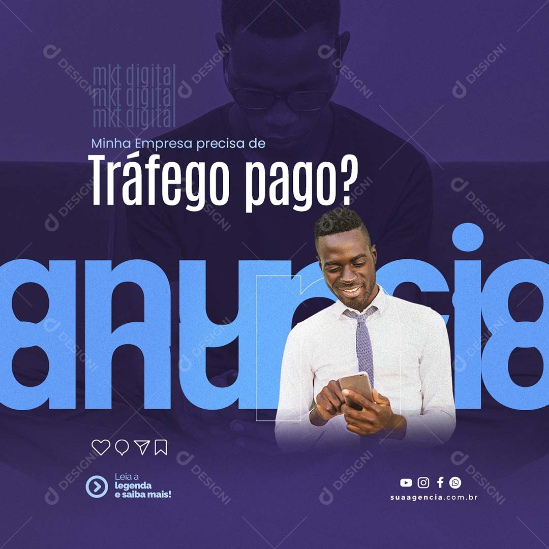 Minha Empresa Precisa De Tráfego Pago Anuncio Marketing Digital Social Media PSD Editável