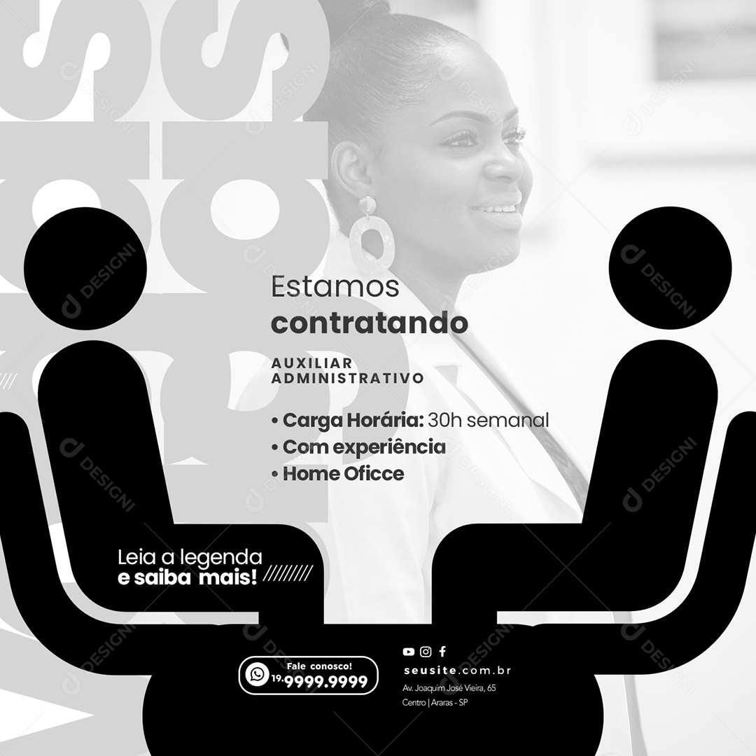 Estamos Contratando Auxiliar Administrativo Vagas De Empregos Social Media PSD Editável