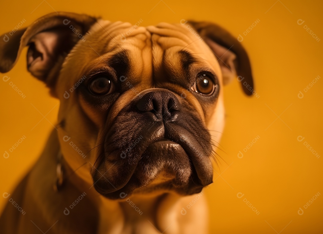 Buldogue francês em fundo amarelo