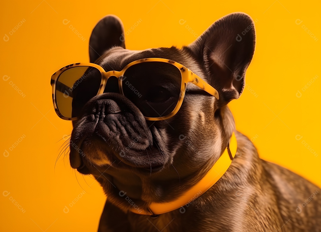 Cachorro buldogue francês preto com óculos escuro