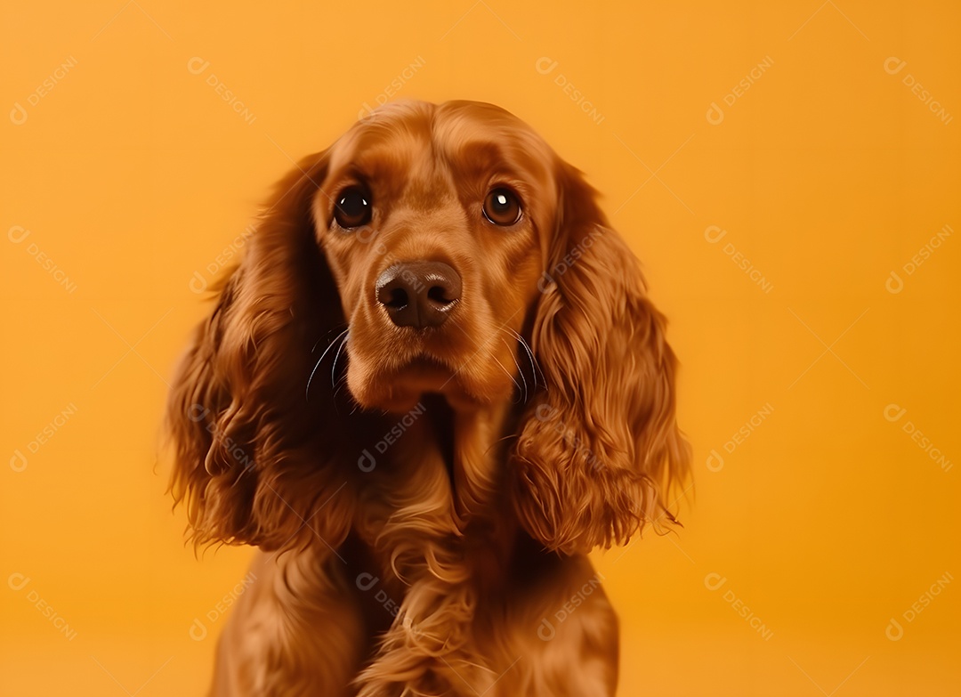 Cachorro Cocker spaniel inglês em fundo amarelo