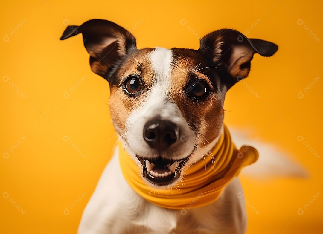 Cachorro Jack russell terrier em fundo amarelo