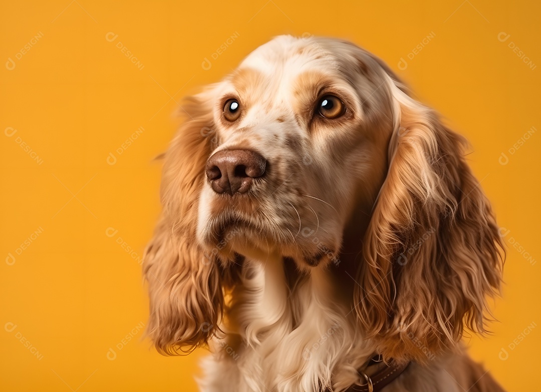 Cachorro Cocker spaniel inglês em fundo amarelo