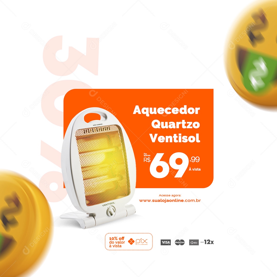 Aquecedor Quartzol Ventisol 69,99 Loja De Eletrodomésticos Social Media PSD Editável