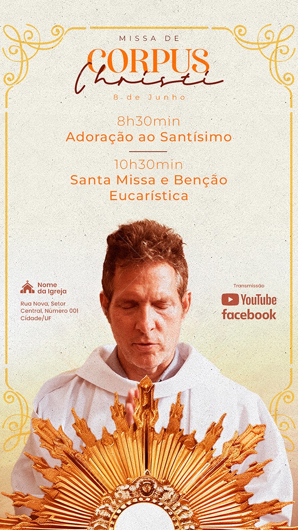 Story Santa Missa E Benção Eucarística Corpus Christi Social Media PSD Editável