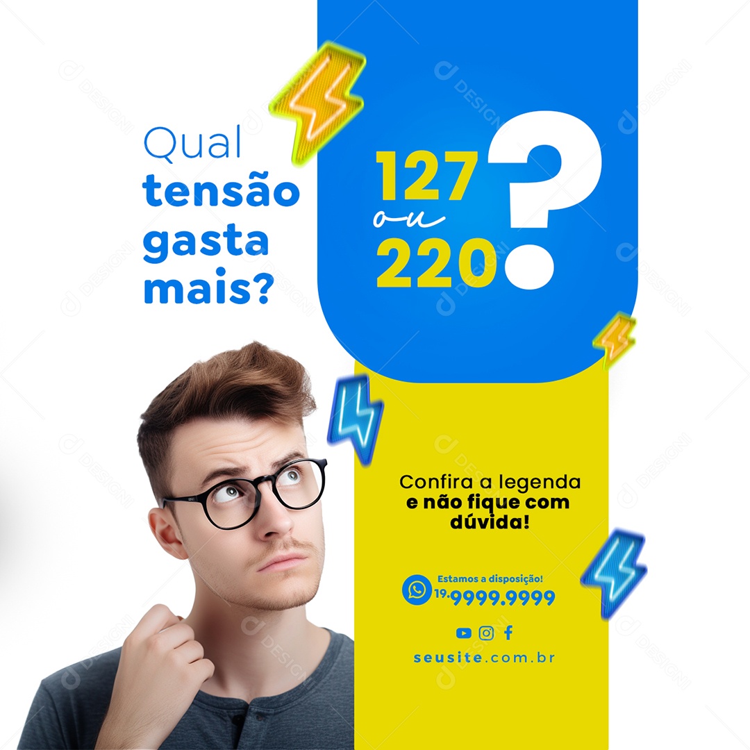 Qual Tensão Gasta Mais 127 Ou 220 Casa De Materiais Elétricos Social Media PSD Editável