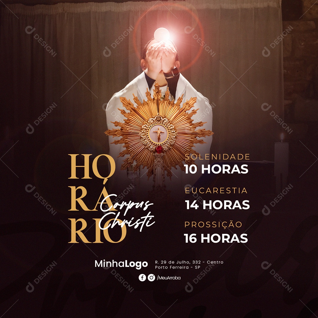 Horário Solenidade Eucarestia Prossição Corpus Christi Informativo Social Media PSD Editável