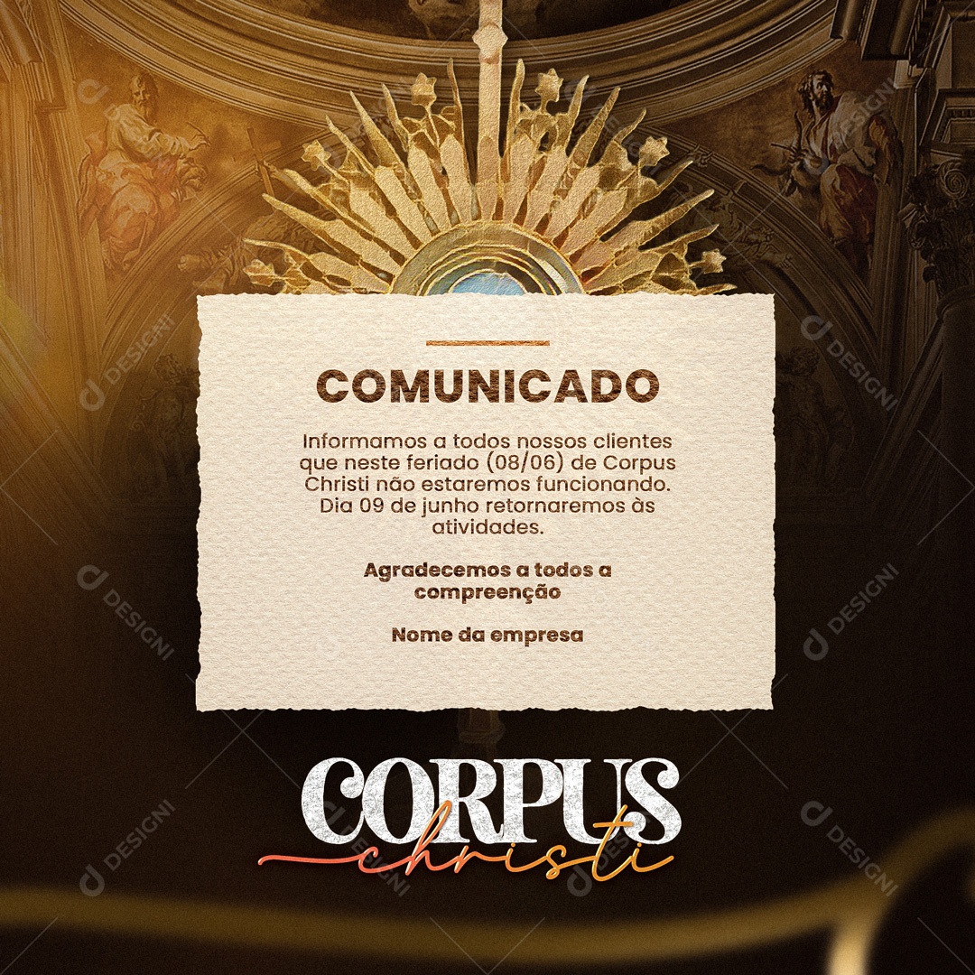 Comunicado Informamos A Todos Os Nossos Clientes Corpus Christi Social Media PSD Editável