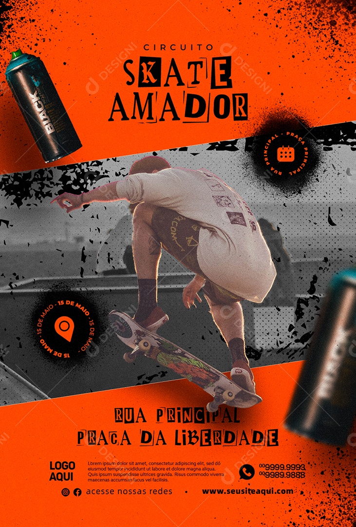 Circuito Skate Amador Flyer Rua Principal Praça Da Liberdade Social Media PSD Editável